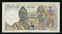 프랑스령 서아프리카 French West Africa 1943-1954 5 Francs,P36, 극미품