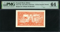프랑스령 서아프리카 French West Africa 1944 0.5 Franc ( 50Centimes ) P33a W/O Security Thread PMG 64 미사용