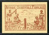 프랑스령 서아프리카 French West Africa 1944 1 Franc P34b 노란 종이 위의 연한 갈색, 미사용