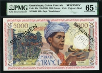 과들루프 Guadeloupe 1960 5000 Francs P40s Specimen PMG 65 EPQ 완전미사용