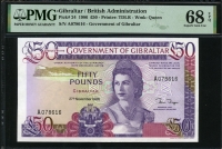지브롤터 Gibraltar 1986 50 Pounds P24 PMG 68 EPQ 최상급 완전미사용