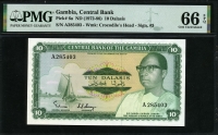 감비아 Gambia 1972-1986,10Dalasis,P6a,PMG 66 EPQ 완전미사용