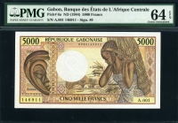 가봉 Gabon 1984 5000 Francs P6a PMG 64 EPQ 미사용
