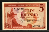 아이슬란드 Iceland 1957 5 Kronur P37 Prefix A4 미사용