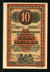 오스트리아+헝가리 1916년 소프론니에크(Sopronny&eacute;k) 수용소, 10 헬러(Heller) / 10 필레르(Fill&eacute;r) 준미사용+