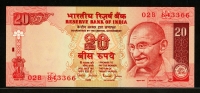인도 India 2002 20 Rupees P89Ac Letter R, Sign 88 미사용