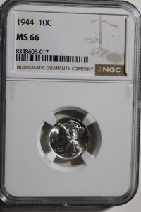 미국 1944년 머큐리 다임 10센트 은화 (Mercury Dime)  NGC MS 66 완전미사용