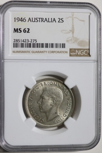 호주 1946년 플로린(2실링) 은화 NGC MS 62 미사용