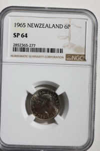 뉴질랜드 1965년 엘리자베스 2세 6펜스 NGC SP 64 (Specimen)
