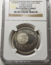 폴란드 1978년  최초 우주비행사 기념 100Zl 시주화 프루프 은화 NGC PF67 Ultra Cameo