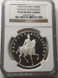 폴란드 1990년 코시치우슈코 100000즈워티 1oz 프루프 은화 NGC PF69 UC