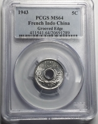 인도차이나 1943년 5센트 알루미늄 PCGS MS64 미사용