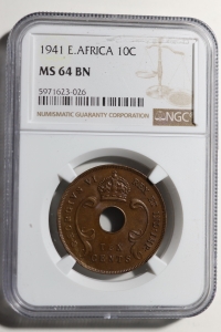 영국령 동아프리카 1941년 10센트 - 조지 6세 왕관 NGC MS64 BN 미사용