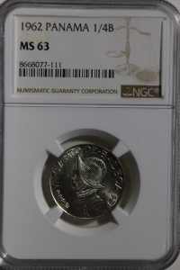 파나마 1962년 1/4발보아 은화 - 바스코 누녜스 데 발보아 NGC MS63 미사용