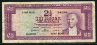 터키 Turkey 1930(1960) 2 1/2 Lira, P153, 미품