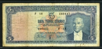 터키 Turkey 1930(1961) 5 Lira P173a, 보품