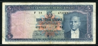 터키 Turkey 1930(1961) 5 Lira P173a, 미품