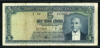 터키 Turkey 1930(1965) 5 Lira,P174,보품