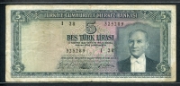 터키 Turkey 1930(1965) 5 Lira,P174, 보품+