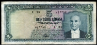터키 Turkey 1930(1965) 5 Lira,P174, 미품