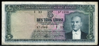 터키 Turkey 1930(1965) 5 Lira,P174, 미품