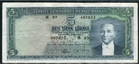터키 Turkey 1930(1965) 5 Lira,P174, 미품