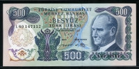 터키 Turkey 1970 500Lirasi, P190d, 미사용