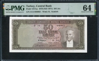 터키 Turkey 1970(1971) 50 Lira,P187Aa,PMG 64 미사용