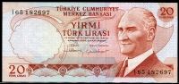 터키 Turkey 1970(1974) 20 Lira,P187,미사용