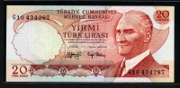 터키 Turkey 1970(1974) 20 Lira,P187,미사용