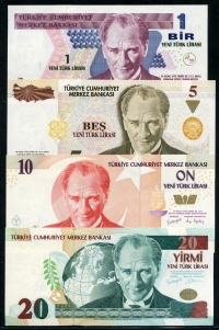 터키 Turkey 2005 1 / 5 / 10 / 20 New Lira P216-219 4종 미사용