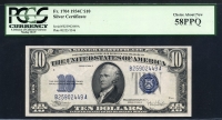 미국 1934년 C 10달러 Fr#1704 블루실,은화 상환권 (Silver Certificate), PCGS 58 PPQ 준미사용