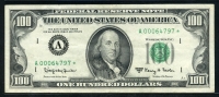 미국 1963년 A 100달러,Fr.2161-A(보스턴),연방준비은행권(Federal Reserve Note),스타노트(보충권),미품